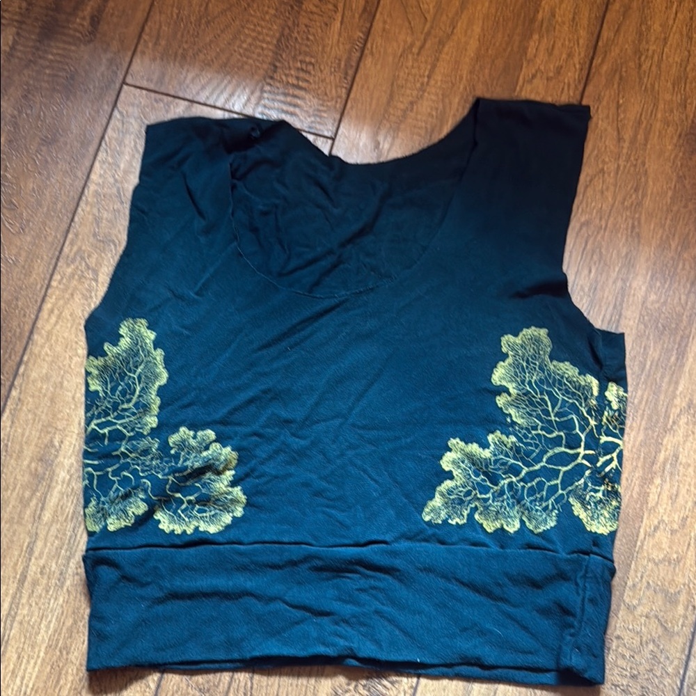 Blue Sleeveless crop top with Ornate botany/plant/bryophyte/moss  Embellishments
